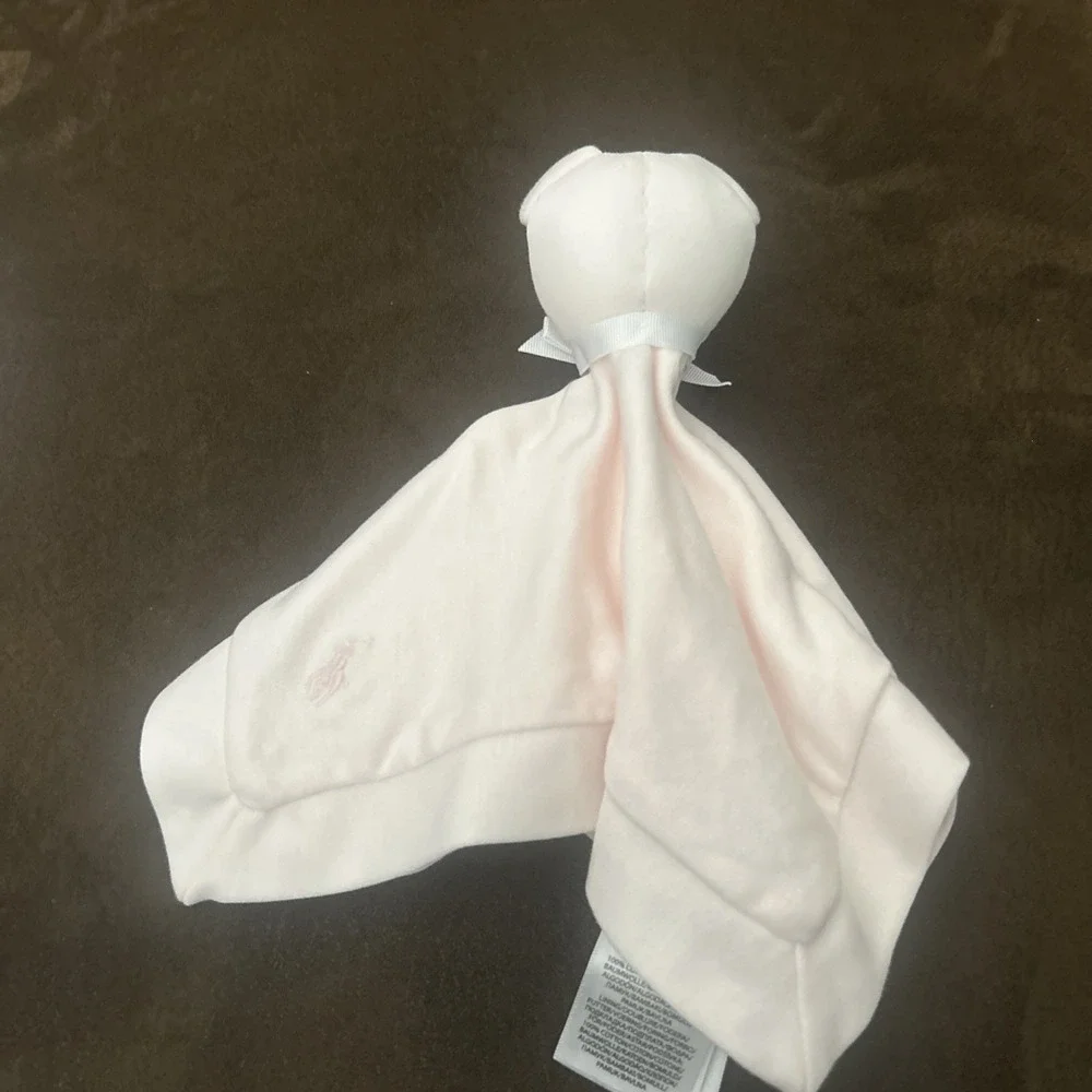 Polo Ralph Lauren Pink Teddy Bear Lovey Baby Blanket Security 11x11